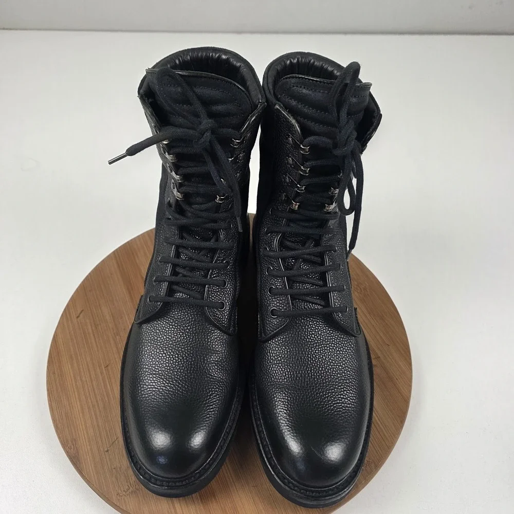 Rag & Bone Boots Mens Size 10 Black Leather Combat Lace Up Ankle Handmade Italy